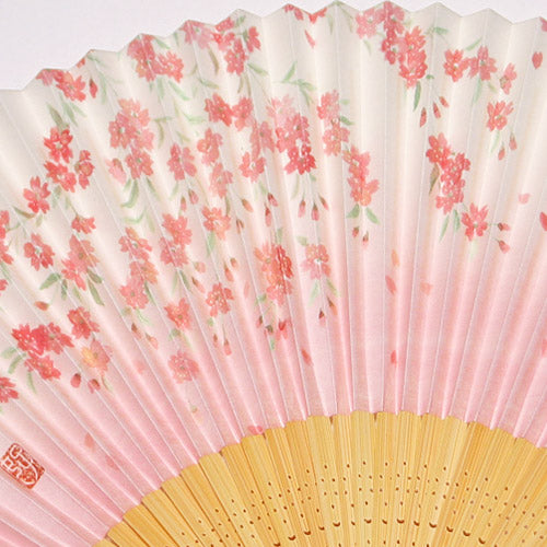 紙扇子 「白竹 しだれ桜」 差し袋セット