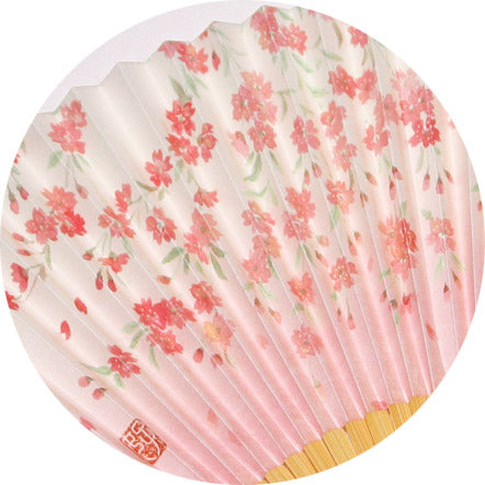 紙扇子 「白竹 しだれ桜」 差し袋セット