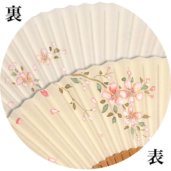 紙扇子 「親斑竹中短地手描絵 桜」差し袋セット