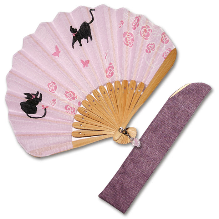 布扇子 「猫(はまぐり扇子) チャーム付」差し袋セット