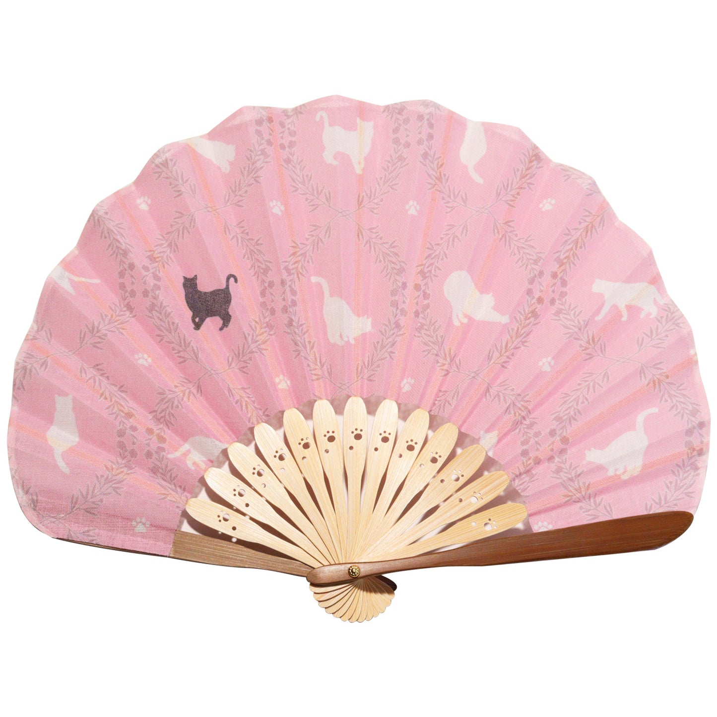 Fabric Folding Fan "Dogs and Cats (Clamshell Design)" with Storage Pouch