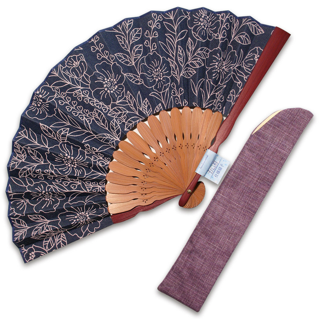 布扇子 「フラワー抗菌」 差し袋セット