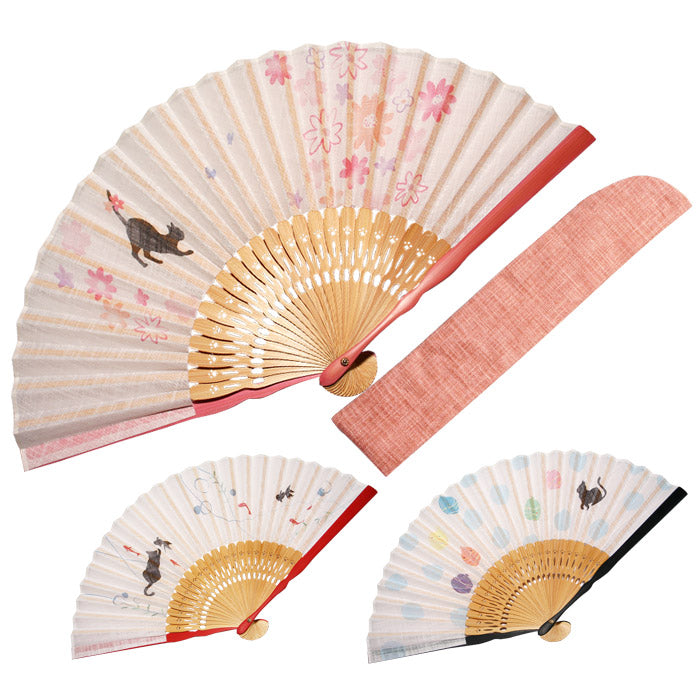 布扇子 「ねこあそび」 差し袋セット