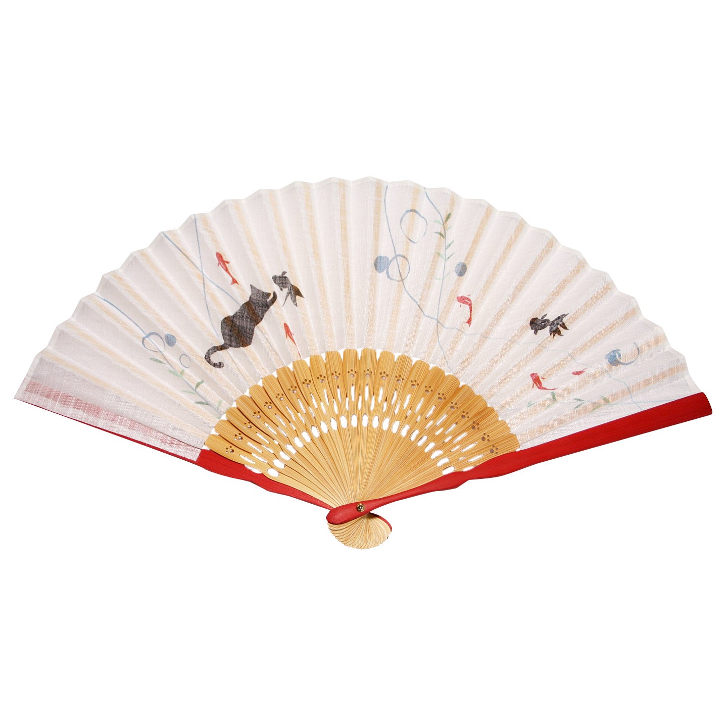 布扇子 「ねこあそび」 差し袋セット