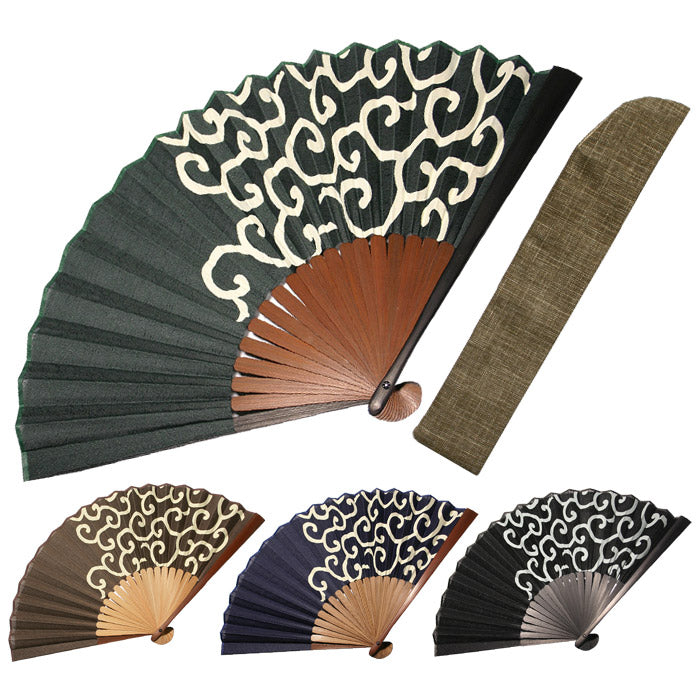 Cloth folding fan "Karakusa" with carrying pouch set
