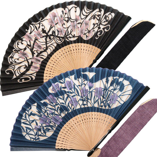 布扇子 「花額透かし」 差し袋セット