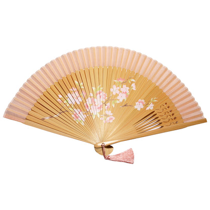 Fabric Folding Fan "Ouka Ranman" (Cherry Blossoms in Full Bloom) with Carrying Pouch