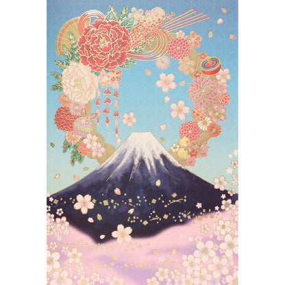 クリスマスカード 和風 「晴天に富士山とお正月飾り」 （5枚セット）C07-0038