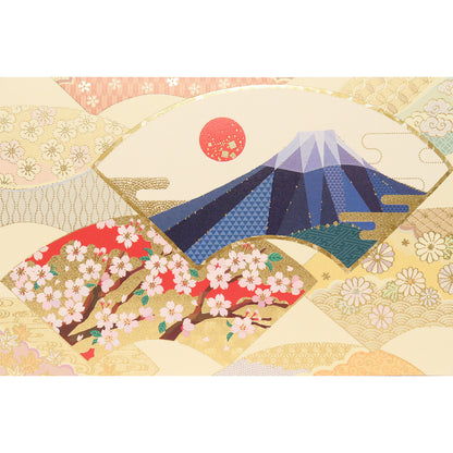 クリスマスカード 和風 「扇窓の富士桜」 （5枚セット）C07-0040