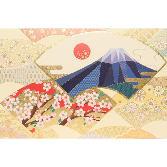 クリスマスカード 和風 「扇窓の富士桜」 （5枚セット）C07-0040