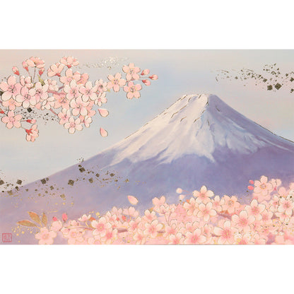 クリスマスカード 和風 「桜吹雪に霞富士」 （5枚セット）C07-0043