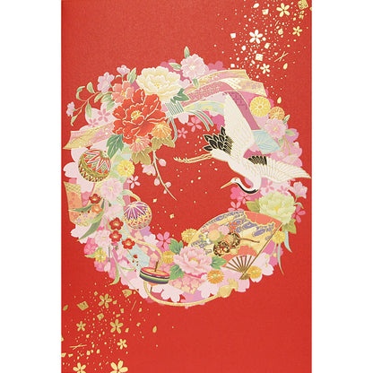 クリスマスカード 和風 「雅リース　紅」 （5枚セット）C07-0006