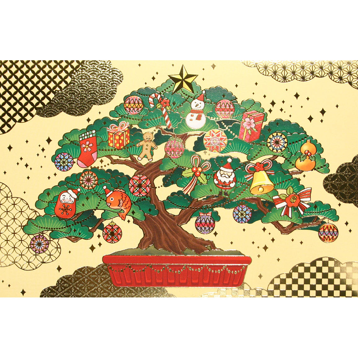 クリスマスカード 和風 「盆栽ツリー」 （5枚セット）C07-0015