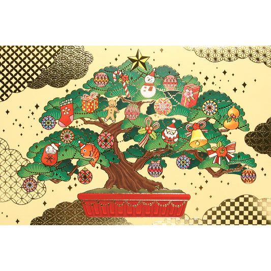 クリスマスカード 和風 「盆栽ツリー」 （5枚セット）C07-0015