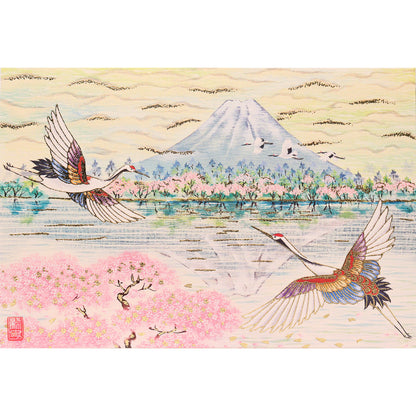 クリスマスカード 和風 「春の訪れ富士山と鶴」 （5枚セット）CB07-0050
