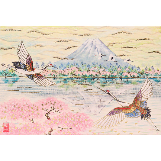 クリスマスカード 和風 「春の訪れ富士山と鶴」 （5枚セット）CB07-0050