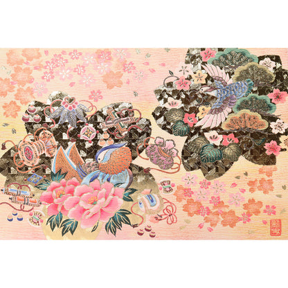 クリスマスカード 和風 「おしどりと金箔桜」 （5枚セット）CB07-0051