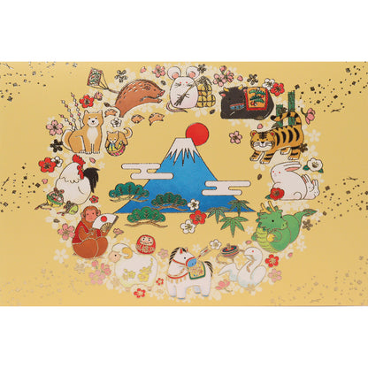 クリスマスカード 和風 「干支のリースと富士山」 （5枚セット）CB07-0053