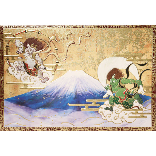 クリスマスカード 和風 「風神雷神と富士山」 （5枚セット）CB07-0057