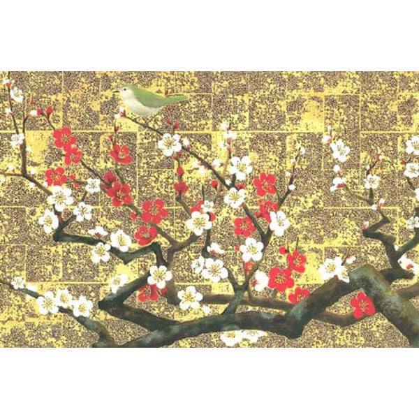 クリスマスカード 和風 「梅と鶯（うぐいす）　ゴールド」 （5枚セット）C07-0004