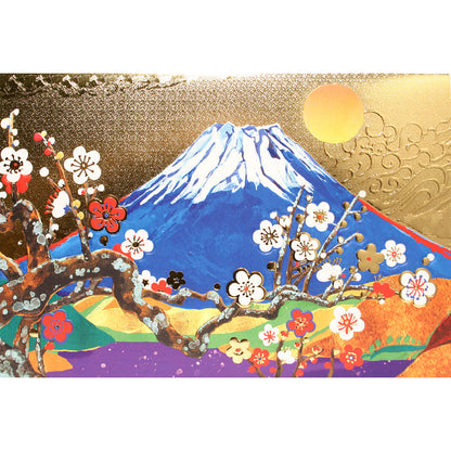 クリスマスカード 和風 「富士山と梅 金箔波」 （5枚セット）C07-0016