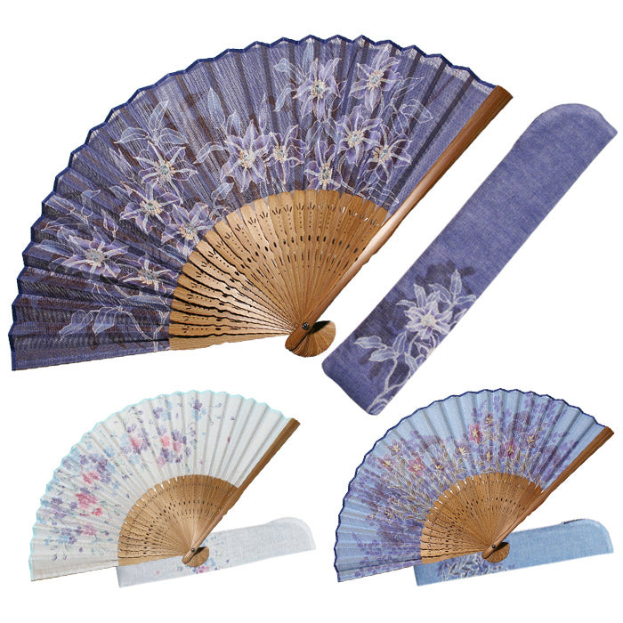 布扇子 「藍の彩り」 差し袋セット