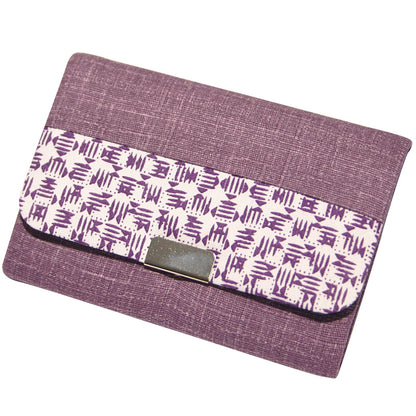 小紋柄のマチ付名刺カードケースのパープル（紫）